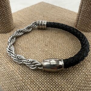 GM China stainless steel and leather bracelet with magnetic clasp